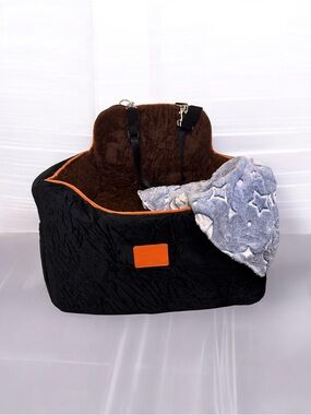 SanGoodier Black & Brown Pet Car Seat with Orange Trim